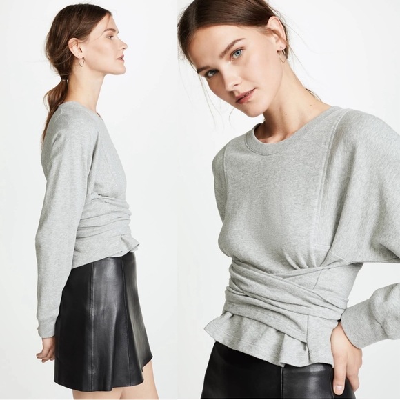 ALC • Atlas Tie-Front Sweatshirt grey terry knit dolman sleeve wrap waist - Picture 6 of 13